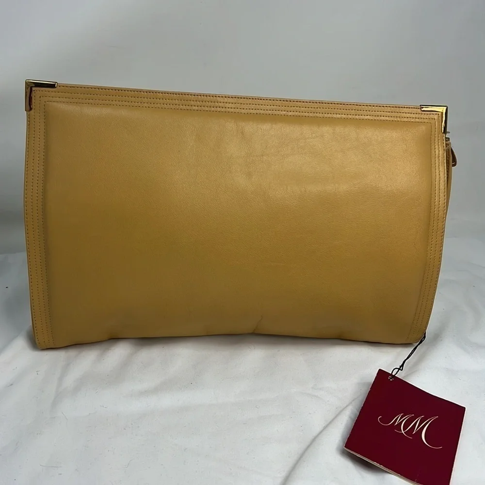 Morris Moskowitz MM Supreme Tan Leather Large Wristlet Zip Clutch Bag